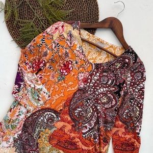 Chico’s Womens Shirt Tunic Floral Paisley Hi Low Half Sleeve Size Small